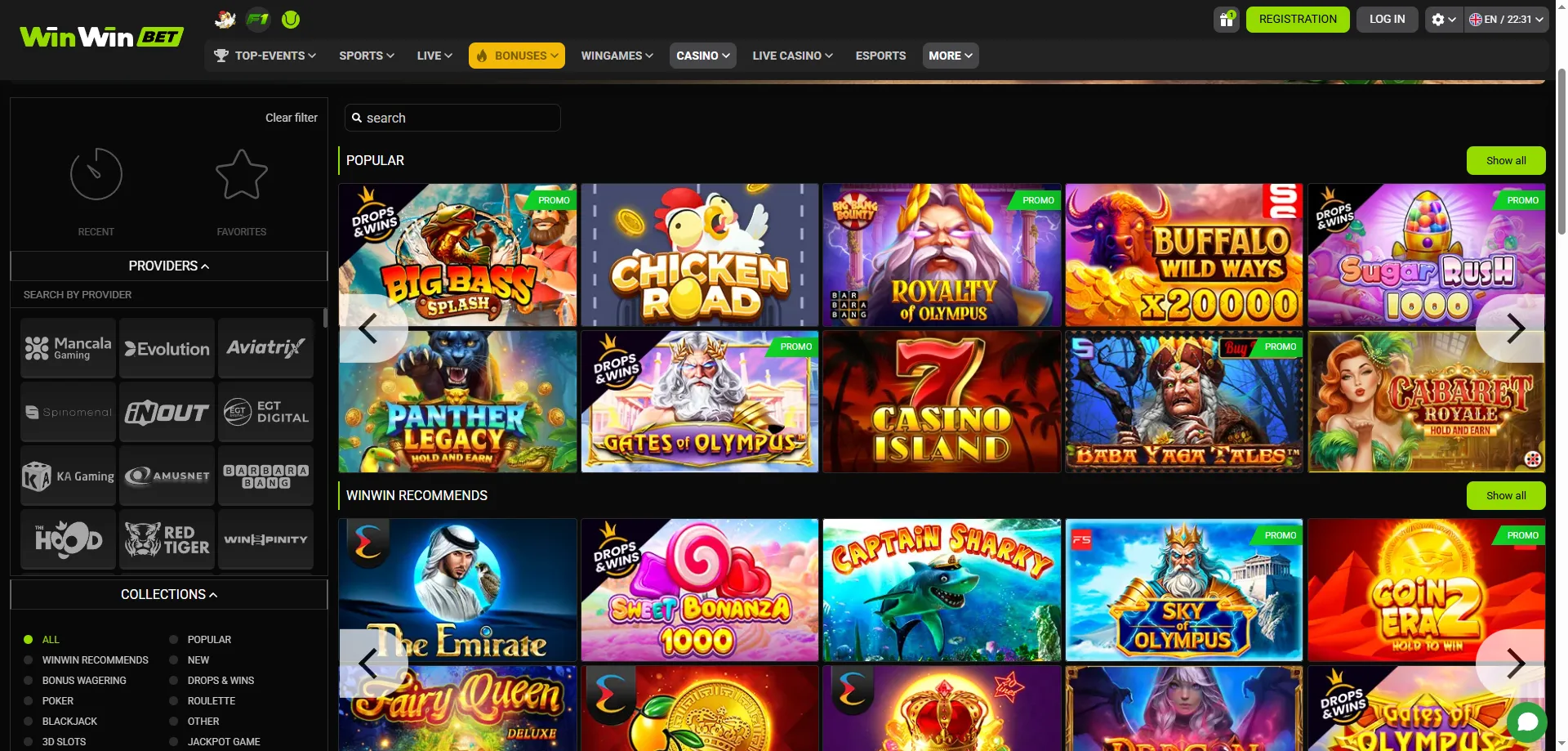 Machines à sous et jeux de casino WinWin Bet Côte d'Ivoire